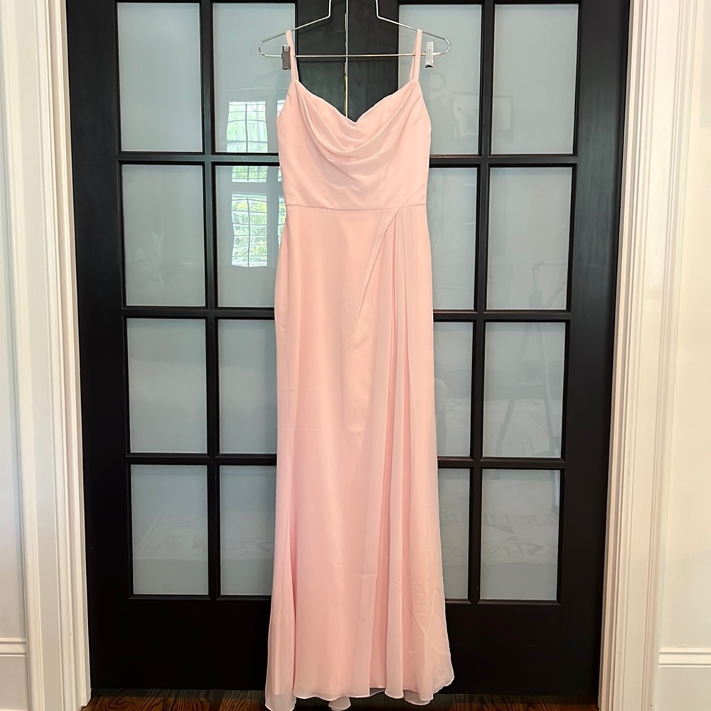 V neck gown with gathering in front